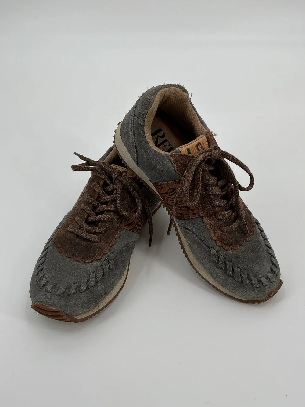 Reba - Justin Ladies Gray and Brown Suede Lace-Up Western Running Sneakers